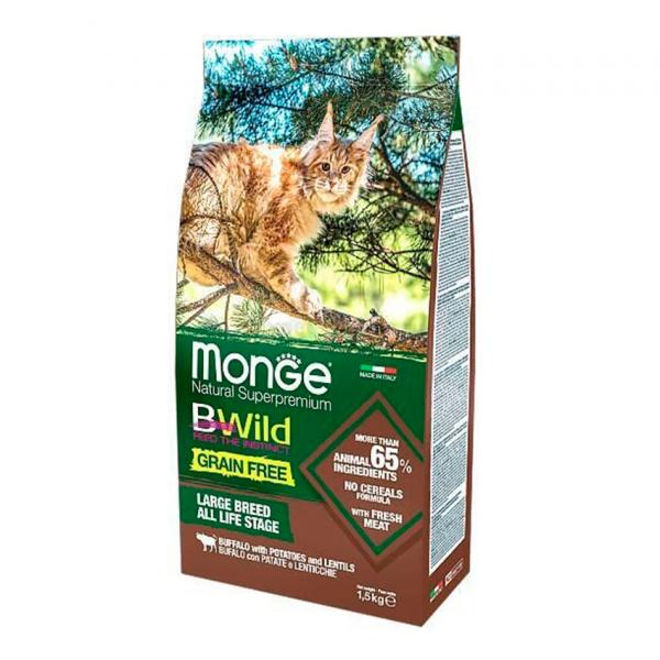 Monge PFB Cat BWild Grain Free Сухой беззерновой корм для крупных кошек,  мясо Буйвола | Зоо100