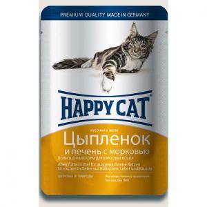 Happy Cat консервы для кошек с цыпленком и печенью 100 г (22 штуки)